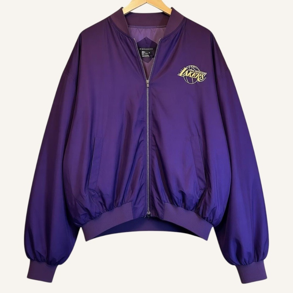 Vintage 90s Tulliano Los Angeles Lakers Purple Bomber‎ Silk Jacket Sz L RARE